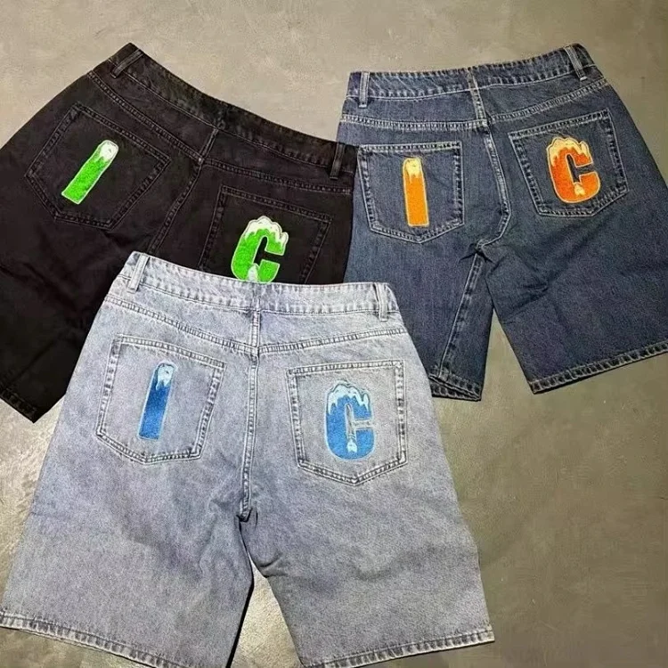 IC letter embroidered denim sh