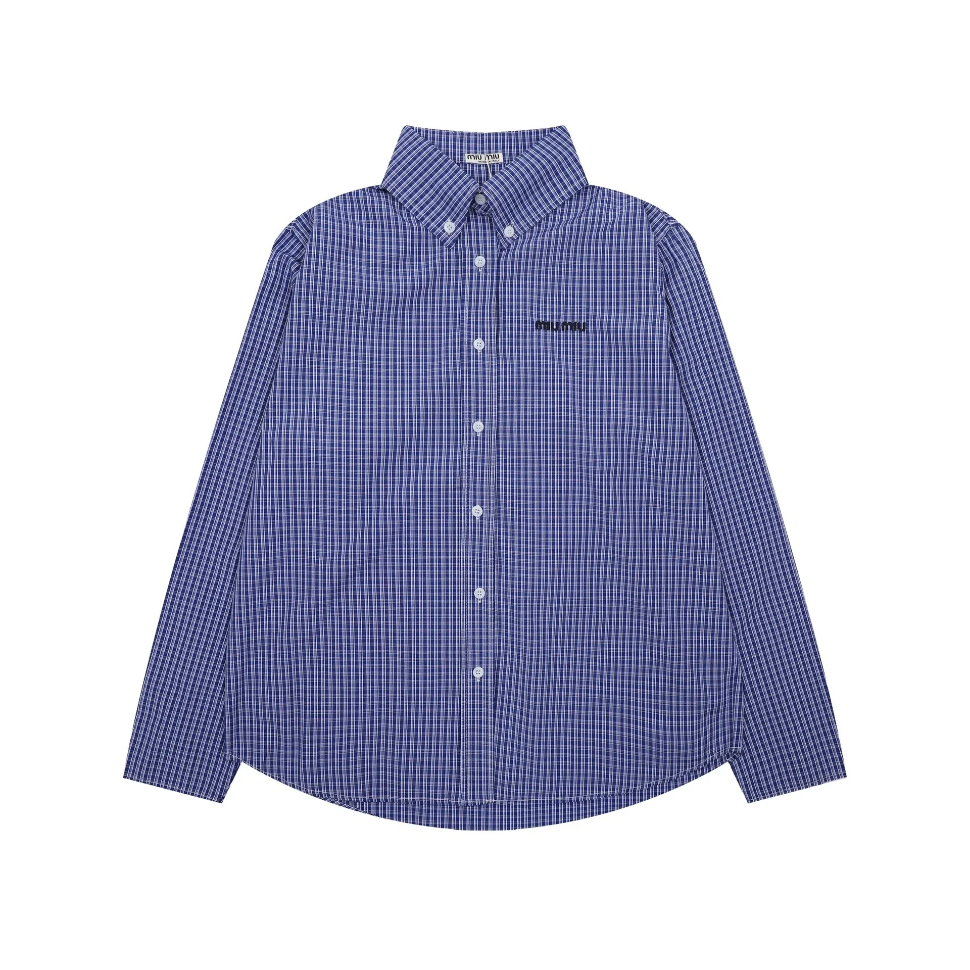 Miu Miu royal blue plaid cotton poplin shirt